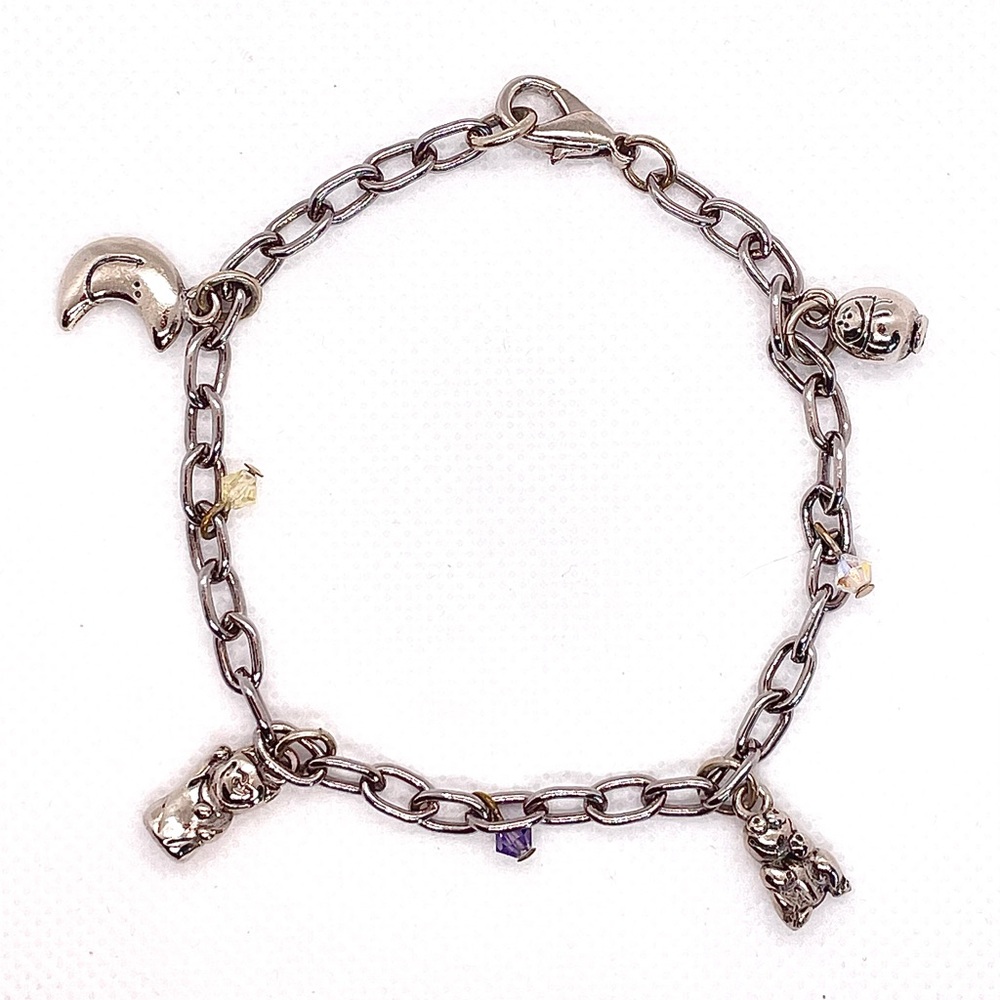 Adorable Charm Bracelet w Tiny Figures: cat, frog, person, moon, & beads!